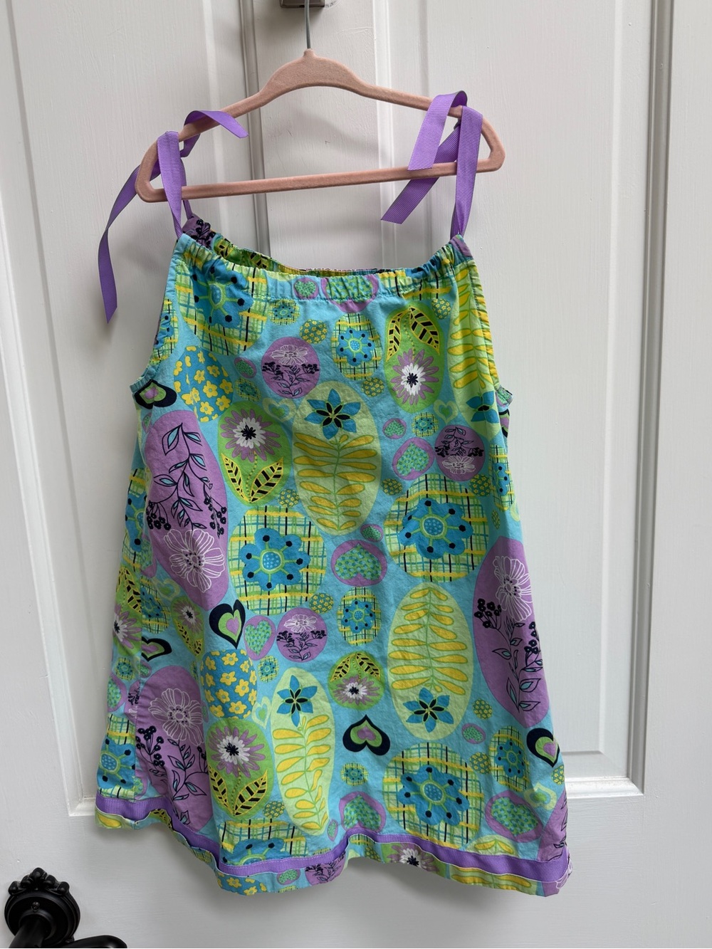 Hanna Andersson Girls 110 4T Aqua, Purple & Green Floral Tie-Shoulder Dress Sun
